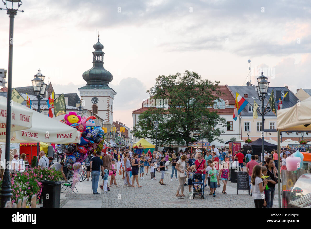 Crowds at the Krosno`s main square during the Carpathian Climates Festival. Krosno, Poland Stock Photo